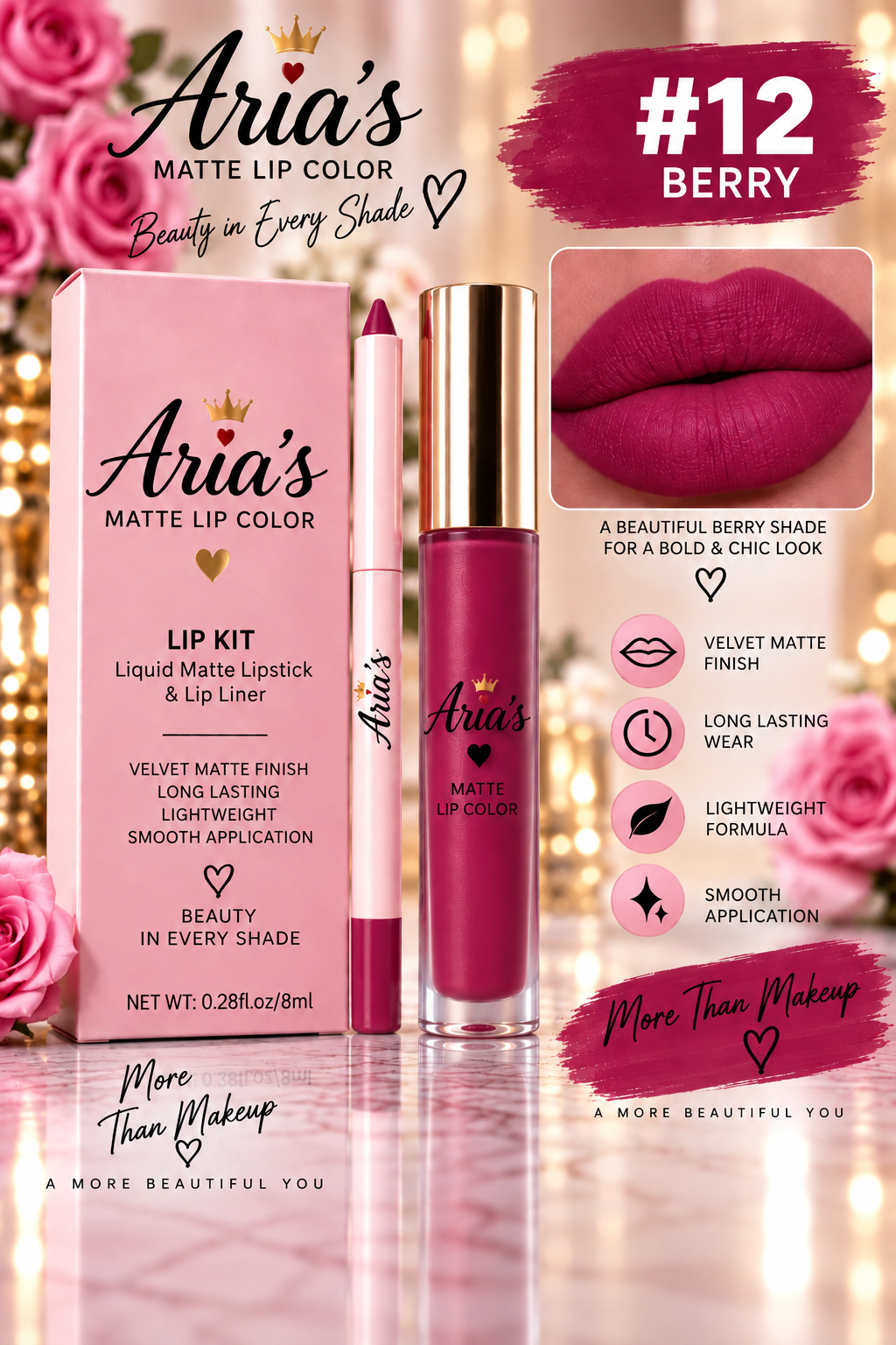 Aria’s Matte Collection – Matte Lipstick & Lip Liner Set