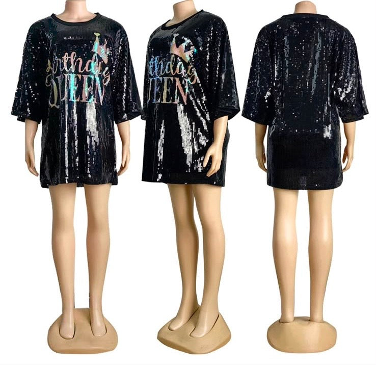 Glamorous Sequin Graphic T-Shirt Dress