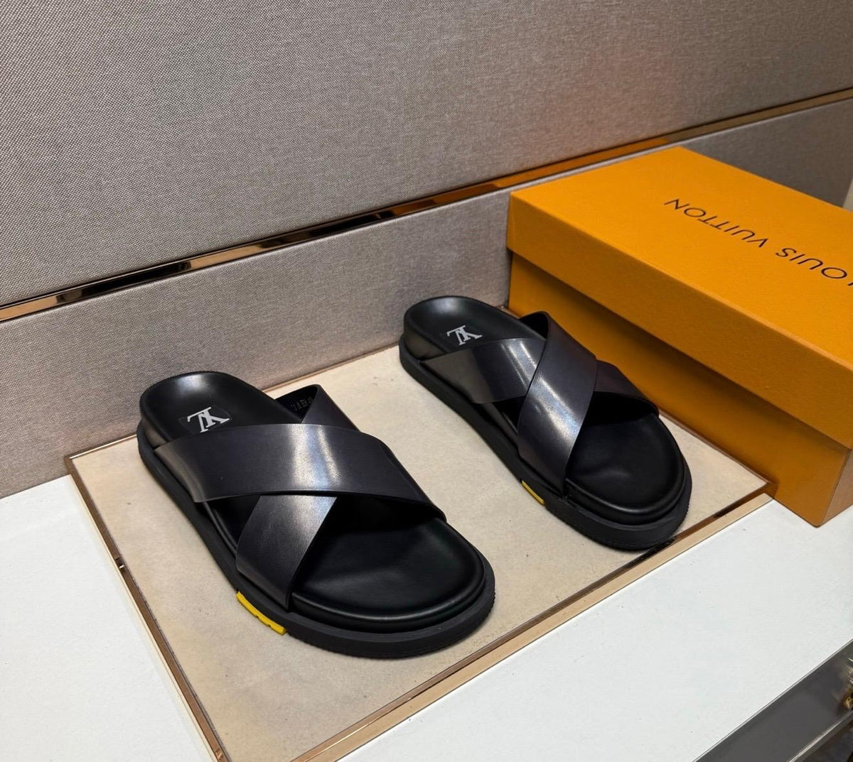 Men’s Black Leather Slide Sandals