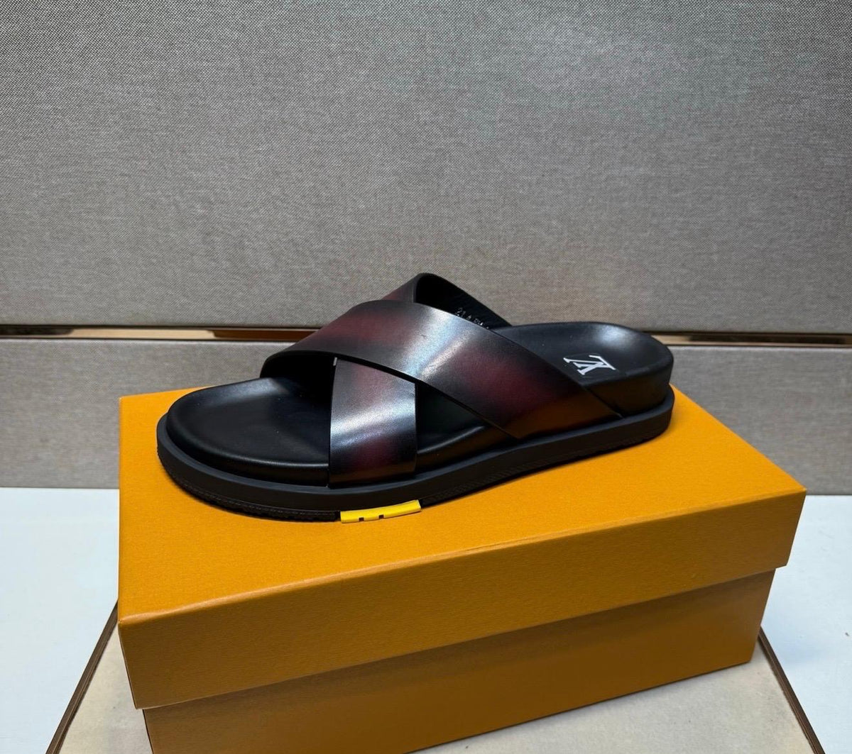 Men’s Black Leather Slide Sandals
