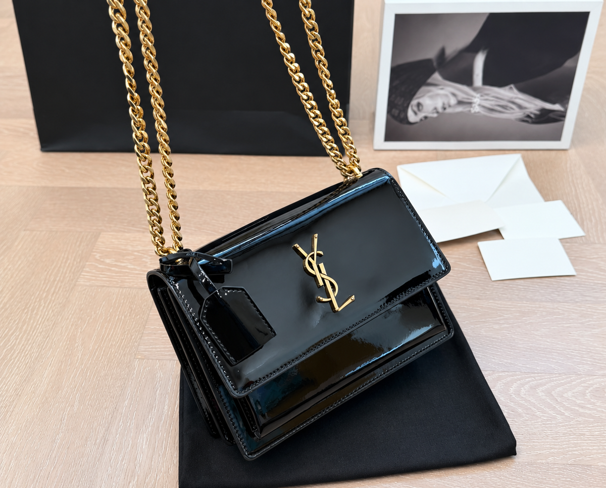 Glossy Black Chain Shoulder Bag