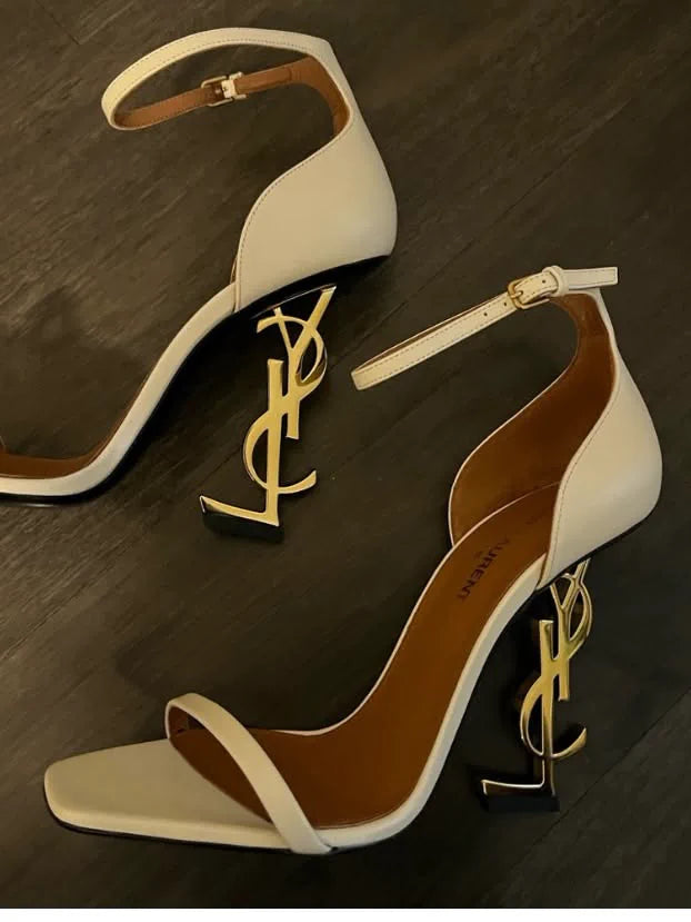 Luxury Ankle Strap High Heels with Sculptural Gold Heel
