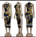 Chic Baroque Pattern Fitted Party Dress