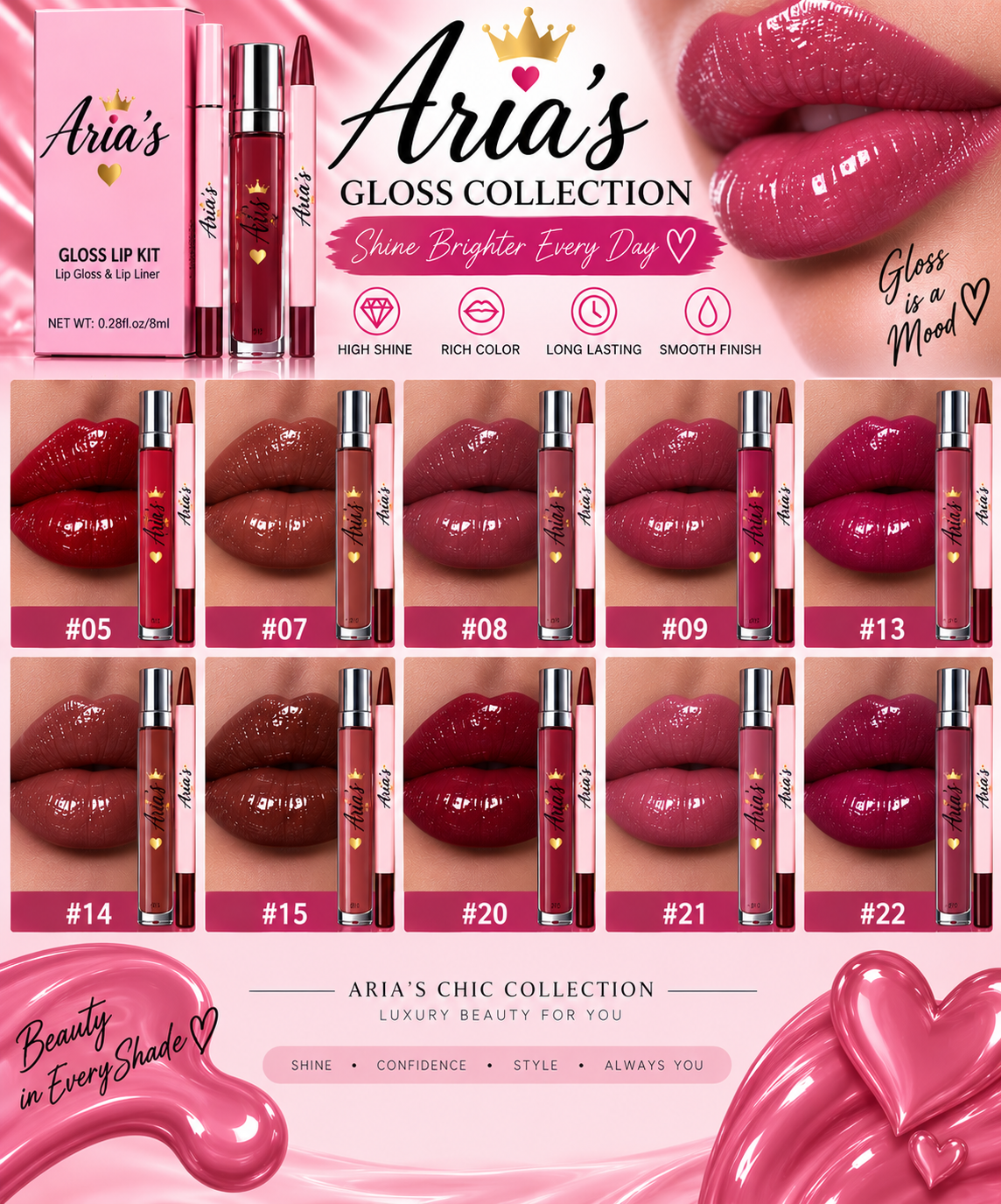 Aria’s Lip Gloss Collection – High Shine & Moisturizing Lip Gloss