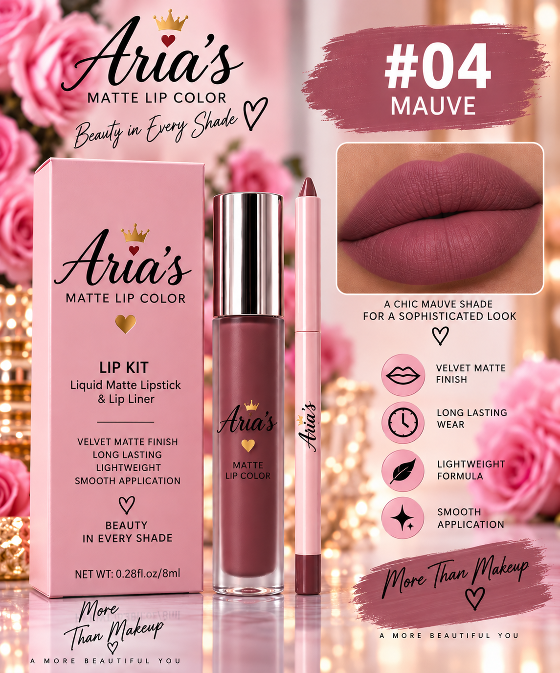 Aria’s Matte Collection – Matte Lipstick & Lip Liner Set