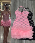 Women’s Rhinestone Ruffle Mini Dress