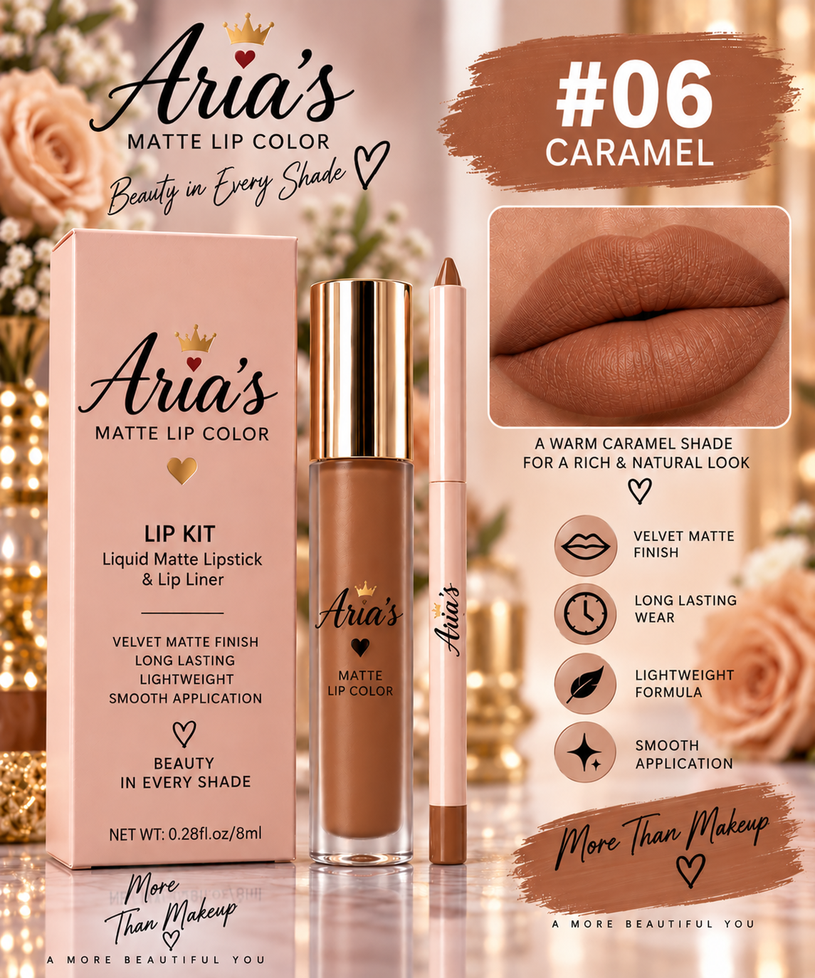Aria’s Matte Collection – Matte Lipstick & Lip Liner Set