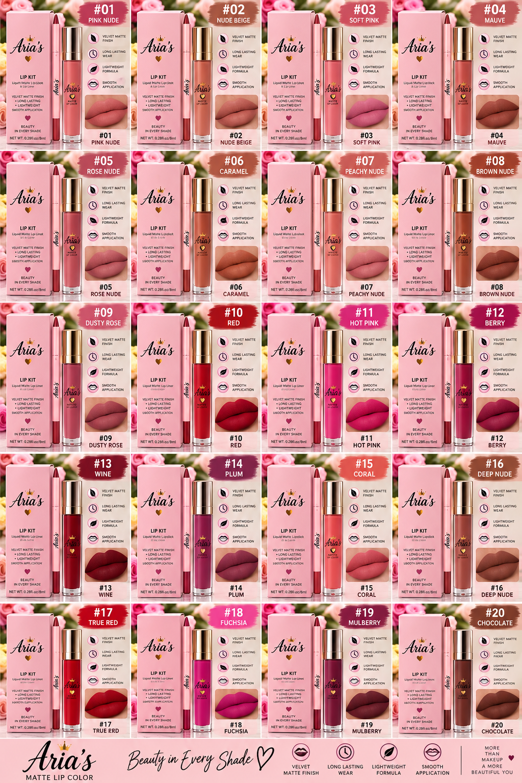 Aria’s Matte Collection – Matte Lipstick & Lip Liner Set