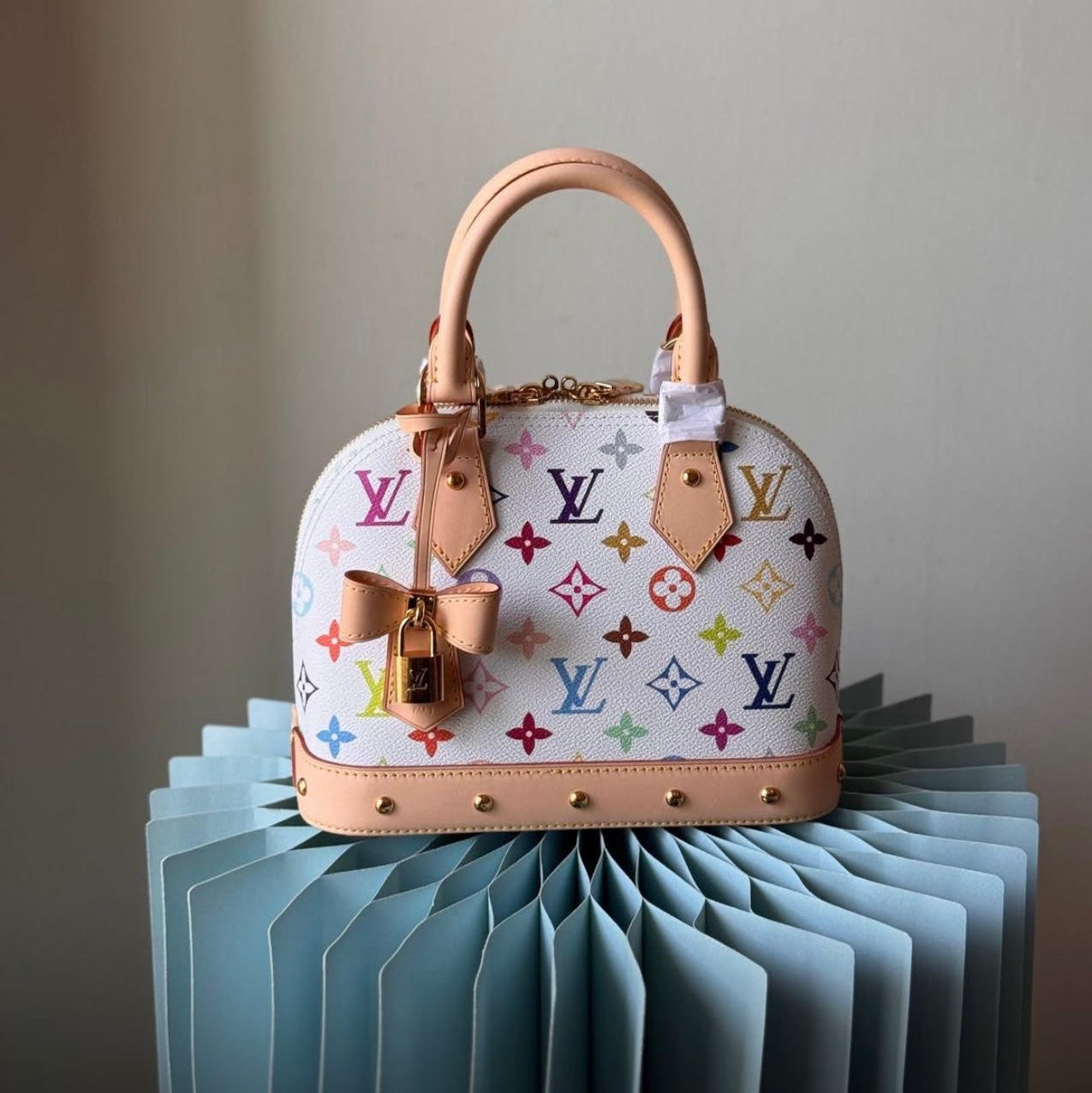Chic Multi-Color Pattern Handbag with Bow Charm